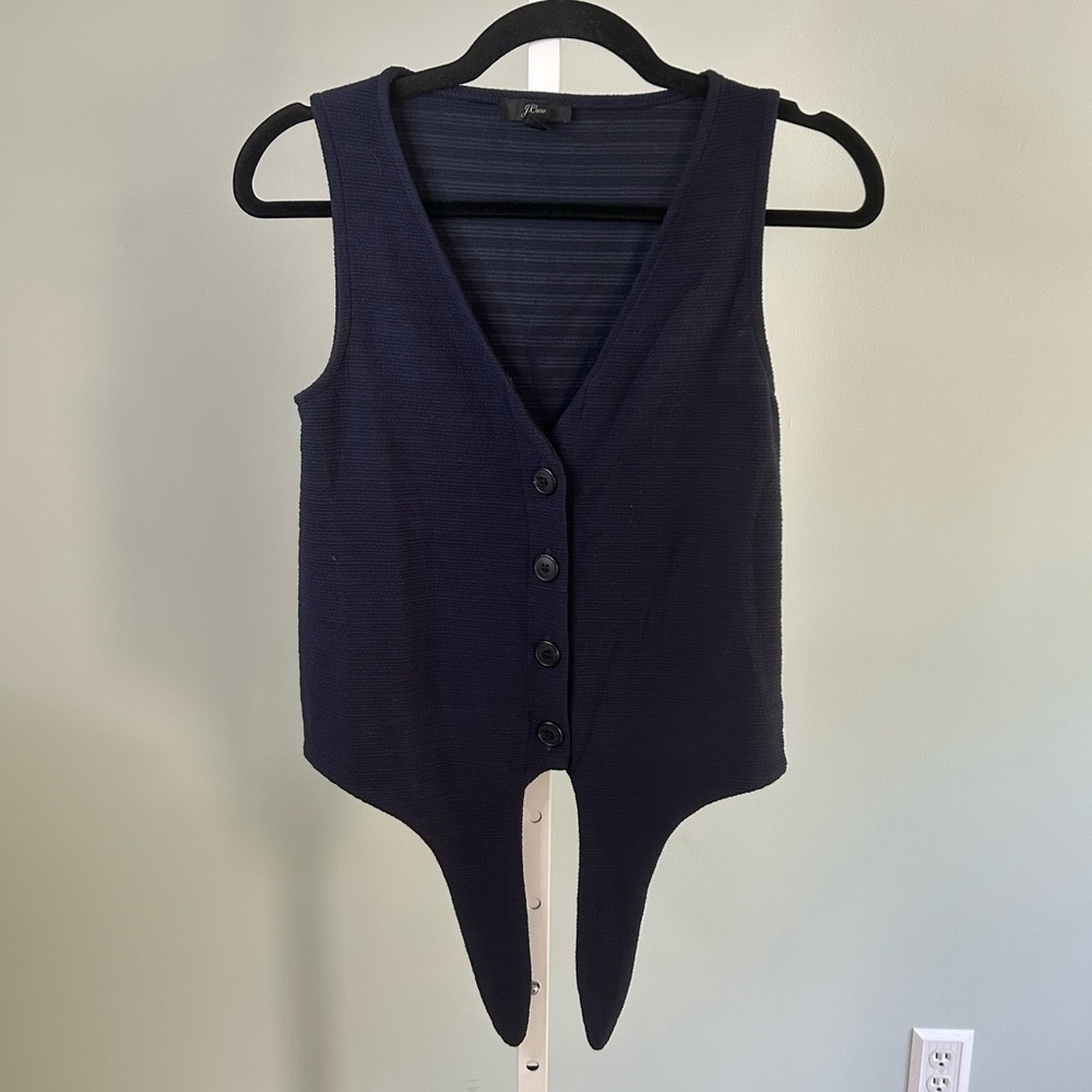 J. Crew Navy Blue Ribbed Button Down Tie Front Tank